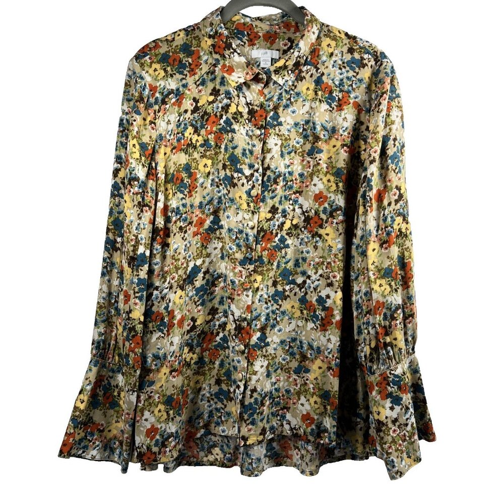 J Jill Women's‎ Top Medium Petite PM Floral Long Sleeve Button Up Cottagecore